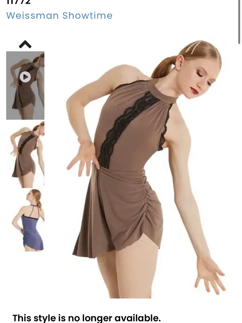 Weissman Brown Halter Dance Costume with Black Lace Trim